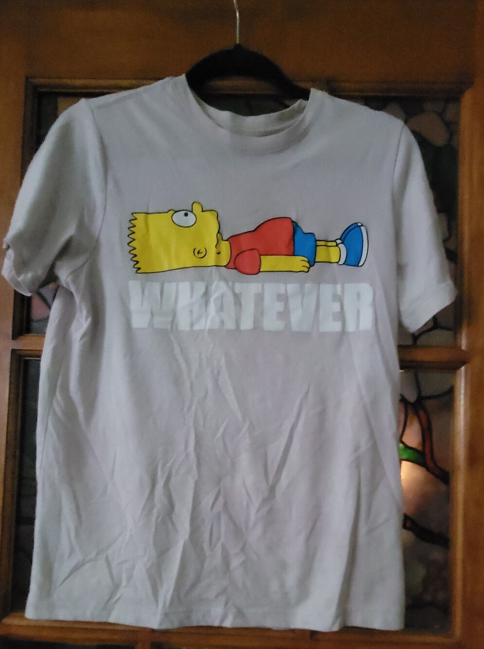 White Short Sleeve Graphic Tee with Bart Simpson 'Whatever' #32